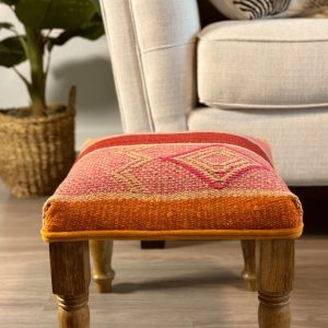 Footrest Upholstered in a ethnic perubian wool rug