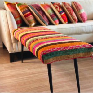 Ethnic Fabric Accent Bench - Earth